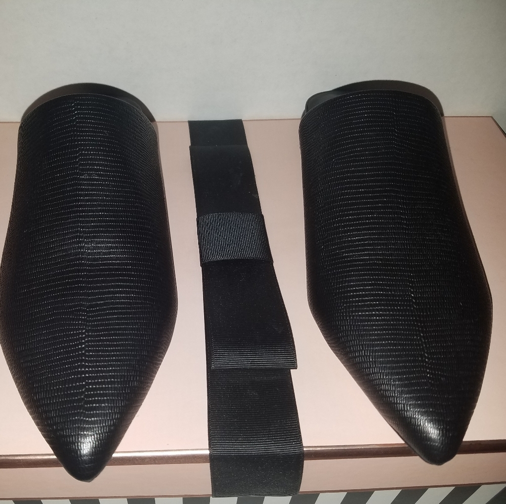 Aska Black Lizard Leather Lee Mules